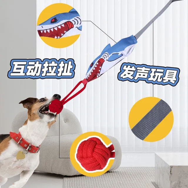狗狗互动拉扯发声玩具棉球耐咬拔河绳结鲨鱼柯基中小犬解闷狗玩具