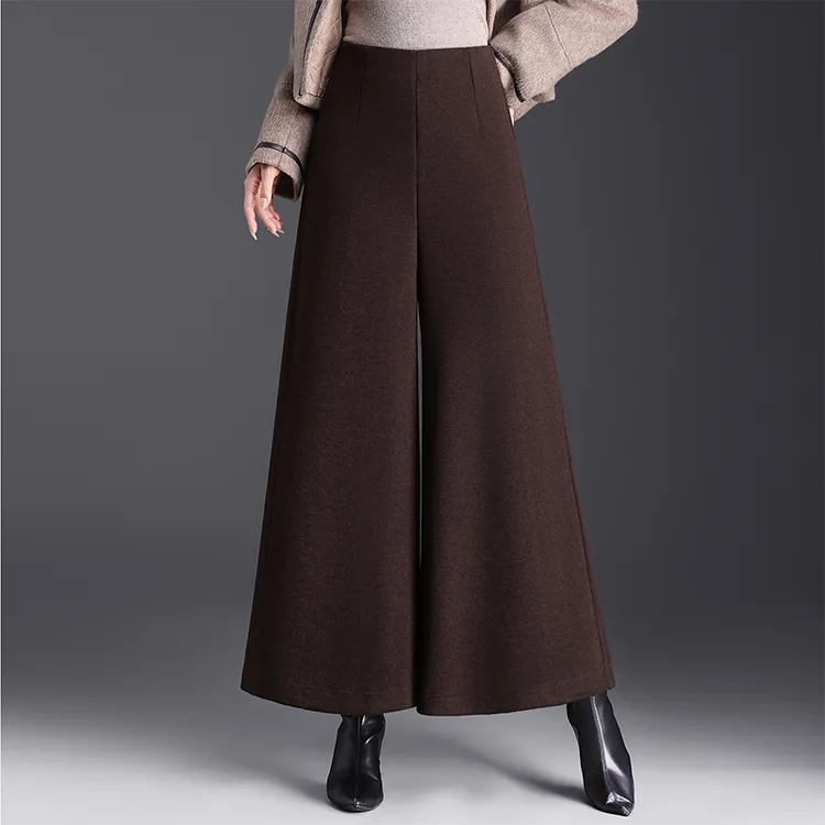 高档醋酸羊毛呢裙裤阔腿裤女秋冬新款甩裤宽松高腰垂感九分裤靴裤