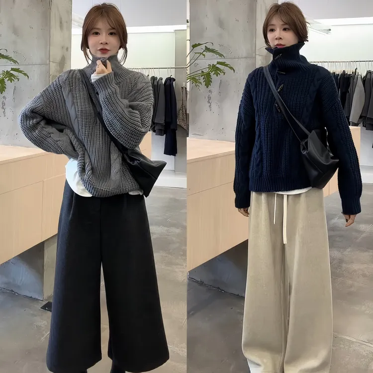 2025秋冬新款韩系时尚暖和高级感轻奢气质舒适立领针织衫长袖毛衣