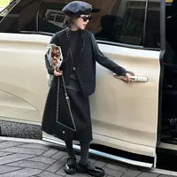 【Maila童装】女童韩范绗线夹棉马甲半身裙套装秋季纯色内搭三件套