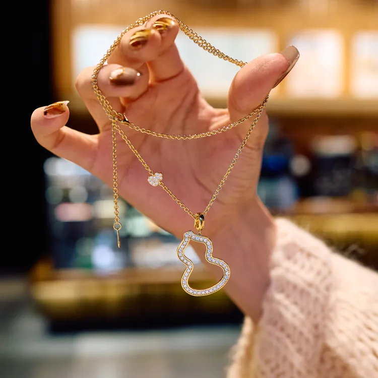 恒美娜 坠链均925银莫桑石 镂空葫芦满镶吊坠气质轻奢百搭长款