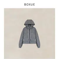 BOXUE“雨水”2025冬季高级感格子连帽鹅绒羽绒服外套#251007YR5507