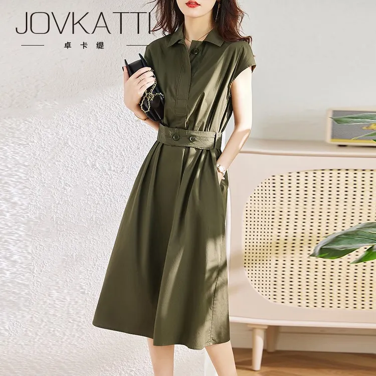 工装连衣裙女士夏季2025年新款小个子今年流行爆款气质收腰短袖