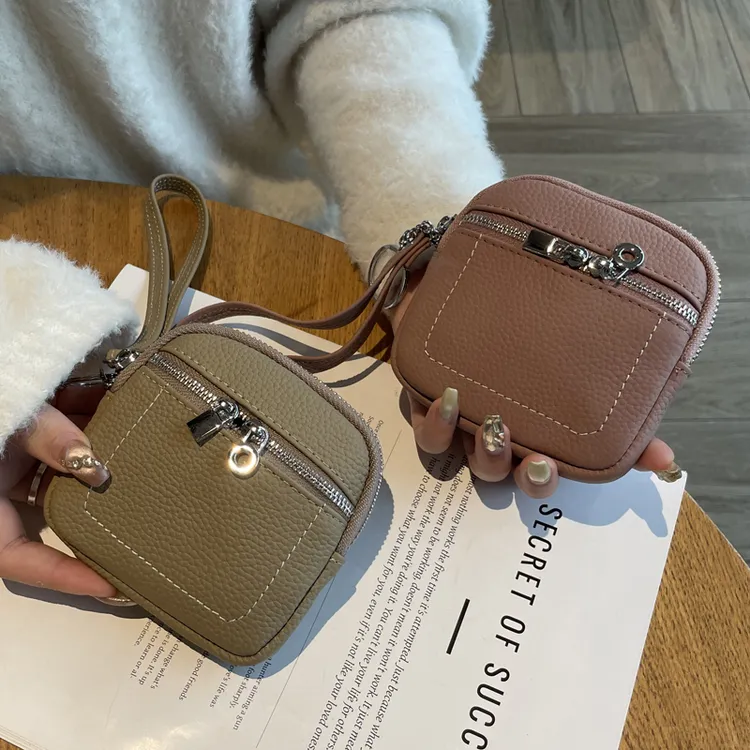 2025新款时尚头层牛皮迷你小钱包真皮口红耳机收纳零钱包女钥匙扣