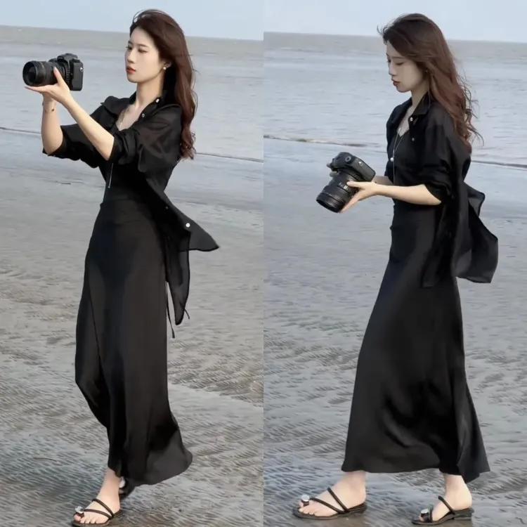 时尚气质套装女夏季新款洋气薄款防晒衬衫吊带裙两件套