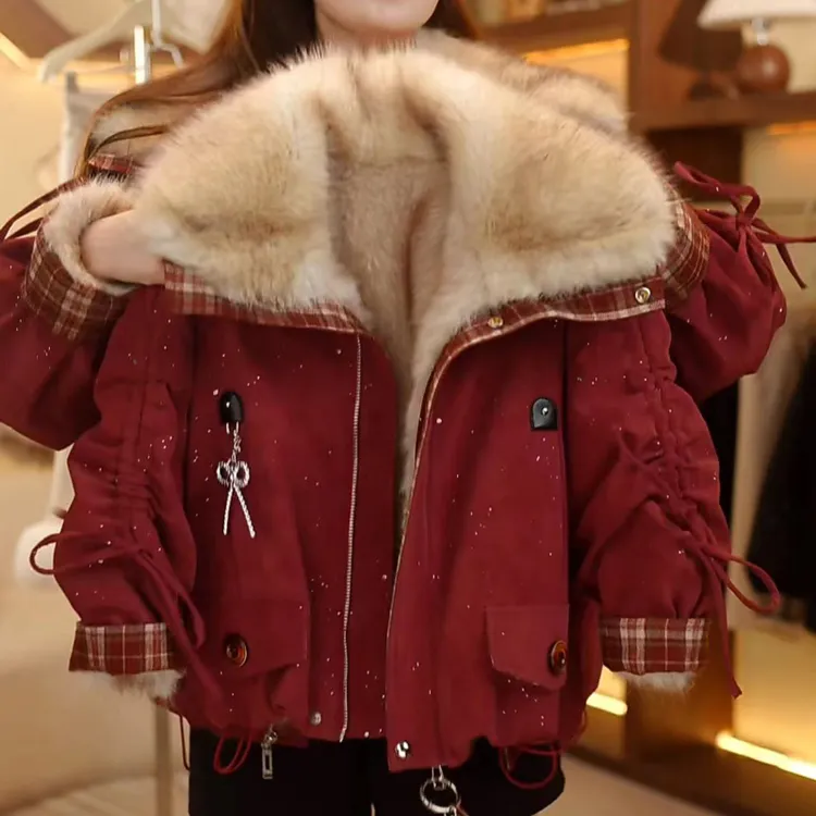 亲子装母女装2025新款爆款冬季加绒加厚仿皮草派克服女童时髦冬装