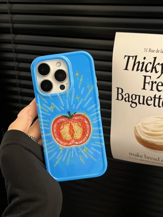 DD创意小众ins闪粉番茄适用苹果16pro手机壳15新款14双层网红全包