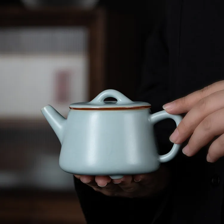 汝窑茶壶开片复古天青色陶瓷茶壶功夫茶具过滤单茶壶石瓢西施