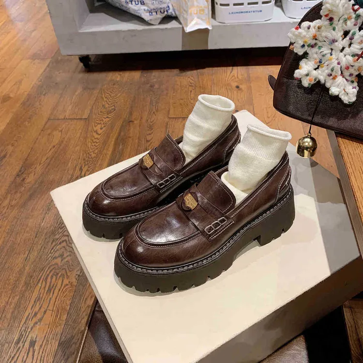 2025新款女款鞋子金币增高粗跟乐福鞋女款爆款百搭复古英伦风黑色