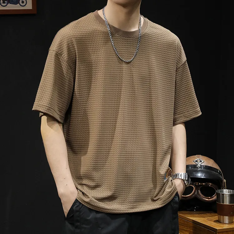 殿若透气冰丝短袖t恤男士圆领夏季2025新款宽松潮牌休闲速干体恤