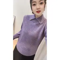 高品质 翻领杂色亮丝套头毛衣6665