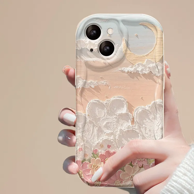 油画云朵花海是苹果15手机壳iphone14/13/12/11硅胶防摔xsmax全包
