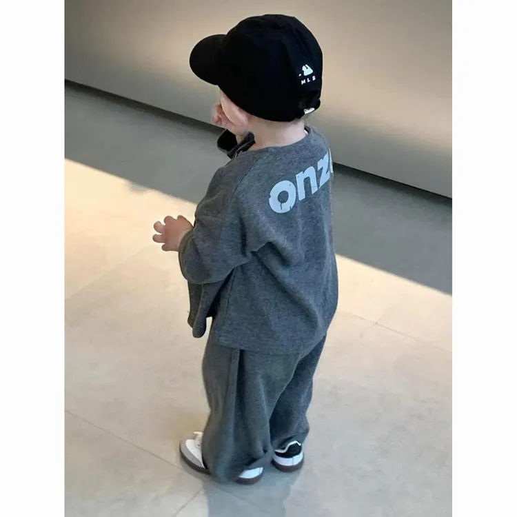 2025新款春装儿童套装韩版纯色系男女宝宝开衫直筒裤两件套休闲装