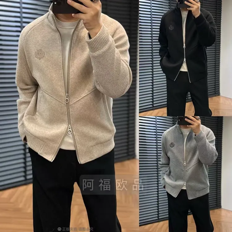 【雅绅男装】男士顶奢L*P撞色针织拼接羊毛混纺外套
