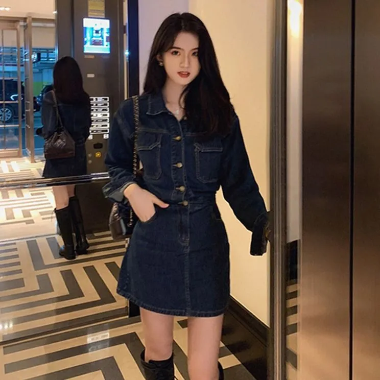 减龄气质大码牛仔连衣裙女2025秋冬新款复古收腹显瘦背带短裙胖mm
