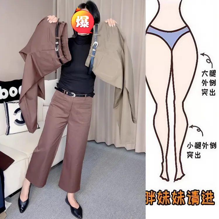 Aimeerosa/艾洛莎时髦百搭九分休闲裤早秋洋气时尚减龄直筒西裤女