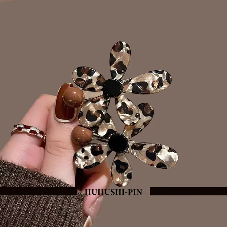 早秋豹纹花朵发夹女高端碎发前额刘海夹2025新款侧边一字发卡发饰
