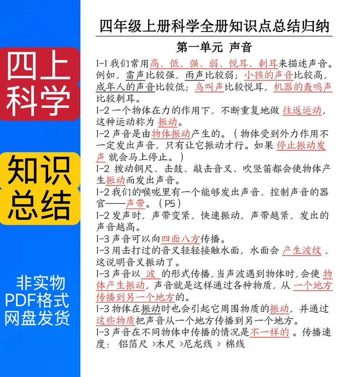 536四年级上册科学全册知识点总结归纳pdf电子版
