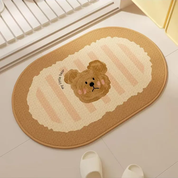 亚麻编织网红卡通椭圆浴室地垫卧室脚垫防滑吸水卫生间厕所玄关