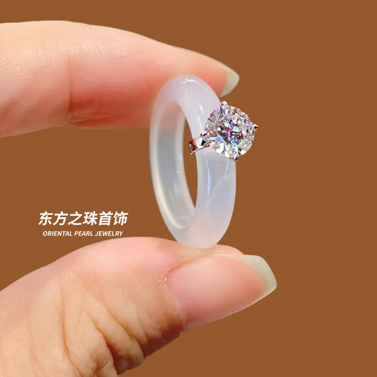 925银莫桑石戒指 素玉携光戒指银戒纯银定制女款冰透手工莫桑戒