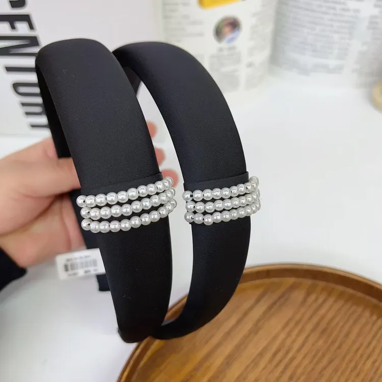 许我耀眼~赵露思同款秋冬黑色仿珍珠发箍高颅顶洋气高级感爆款甜