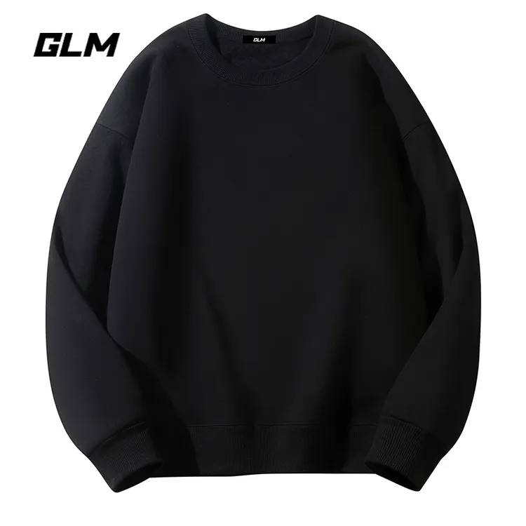 潮牌GLM春秋季宽松圆领纯色卫衣男加绒打底情侣长袖T恤男圆领上衣