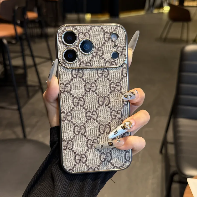 潮牌适用苹果17promax手机壳新款16古驰苹果15电镀14皮质13高级12