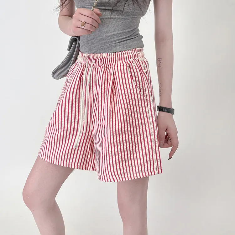 夏季薄款竖纹短裤女外穿宽松休闲裤大码百搭阔腿裤家居裤睡裤热裤