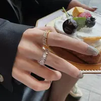 合金锆石戒指 MPAY2025新款高级感方糖锆石开口戒指
