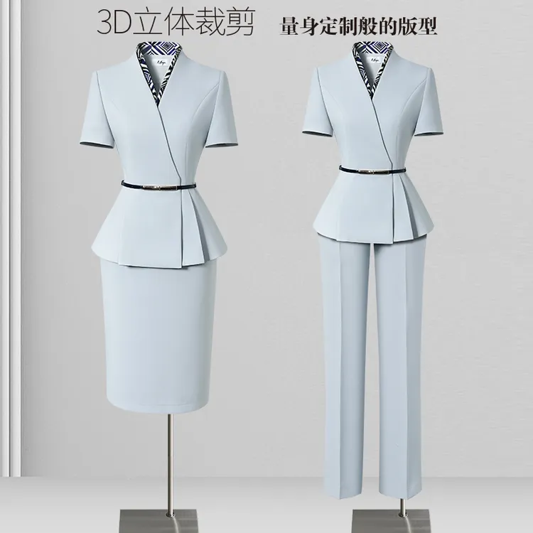 职业装女性套装时尚高端夏季修身短袖薄款面试夏季职业装女款薄款