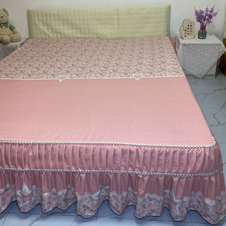 （玫瑰庄园四季通用粉）高端精品床罩防尘床裙花边防滑加厚大床罩