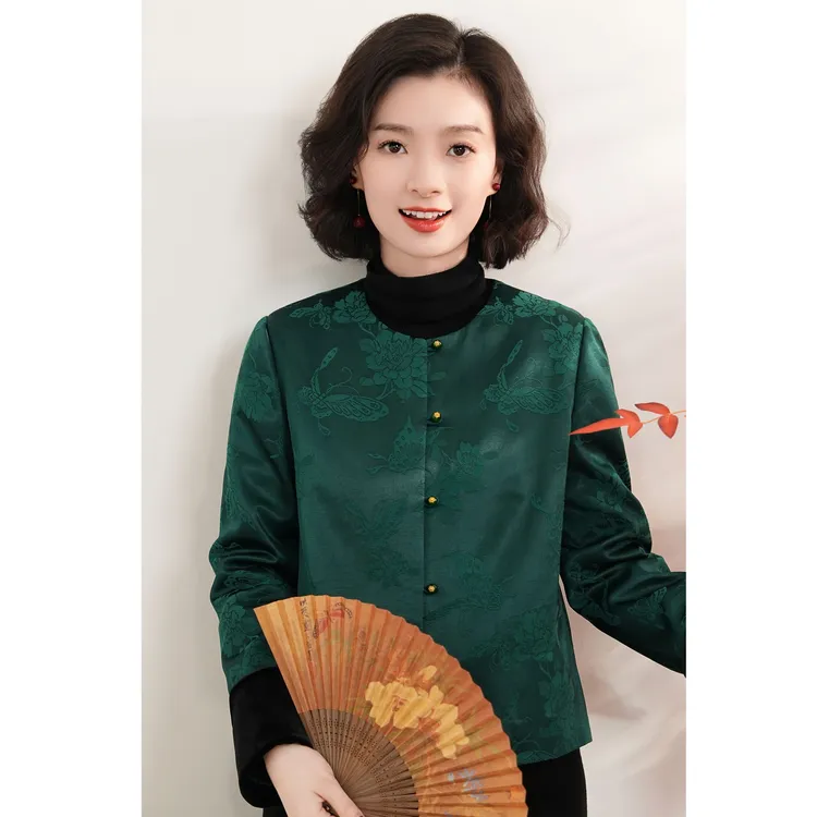 西子/【蝶舞春华】新中式丝光棉丝绒拼接袖提花百搭外套/WTHC306