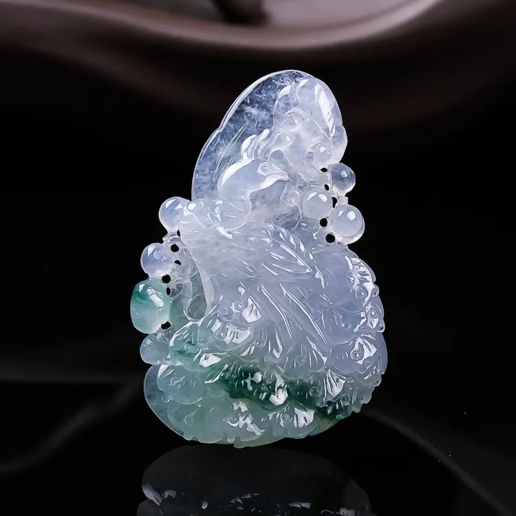 天然缅甸翡翠A货精雕冰春彩凤凰 尺寸42-27.6-8mm