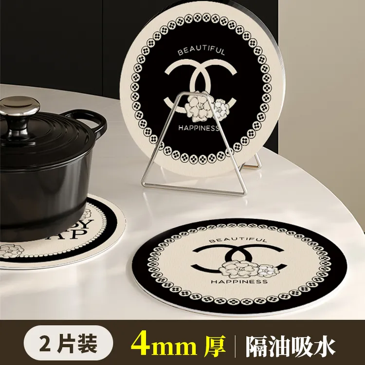 小香风轻奢餐垫防小垫台面隔热硅藻烫圆形杯垫吸水泥垫垫垫子咖啡