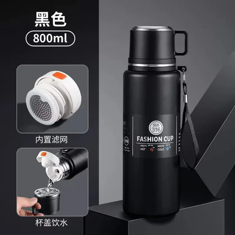 【包邮到家】杯盖饮水316不锈钢保温杯大容量手提双饮保温水杯