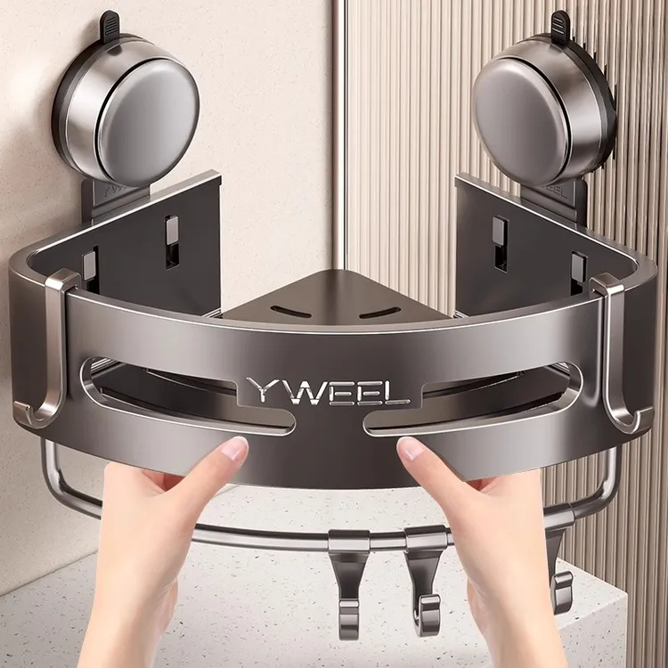 卫生间吸盘置物架枪灰免打孔壁挂浴室洗手台洗漱台收纳三角篮收纳