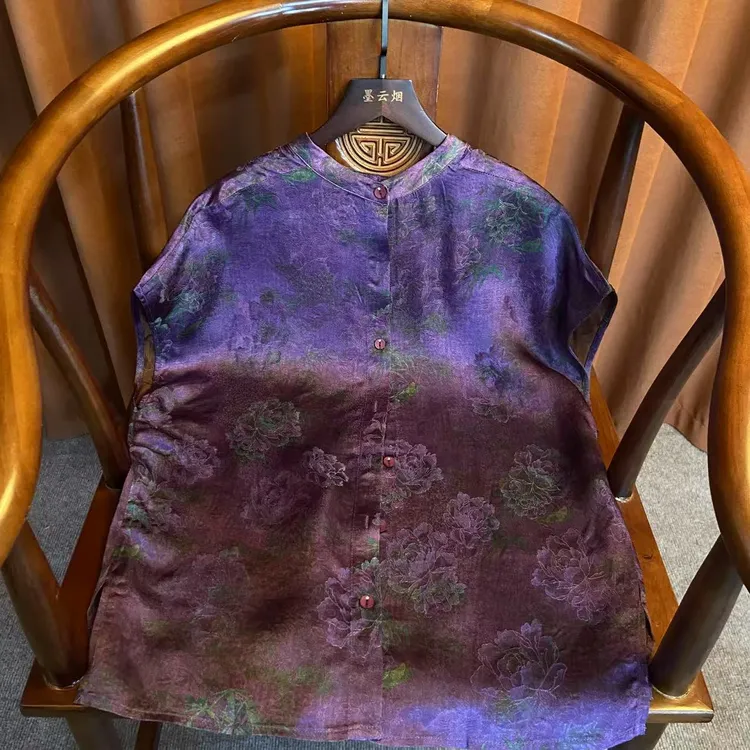 【沁悦】时尚女装新中式正反穿小飞袖复古上衣2025夏季新款衬衫女士