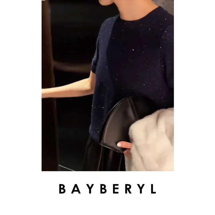 FF-BAYBERYL老贝银河系*亮片圆领柔羊绒秋短袖针织衫ZZS5H0608
