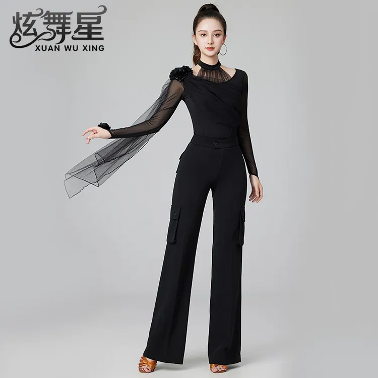 高级感拉丁舞套装舞蹈服时尚高腰显瘦练功服成人新款交谊舞跳舞服
