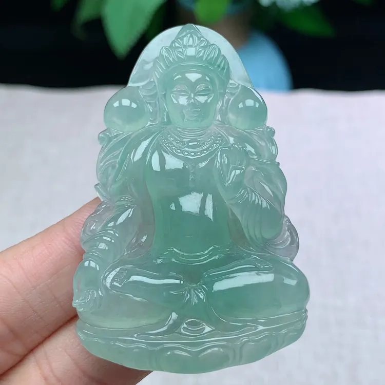 l缅甸天然翡翠A货60-39.5-7玉石老坑冰种晴绿观音菩萨吊坠