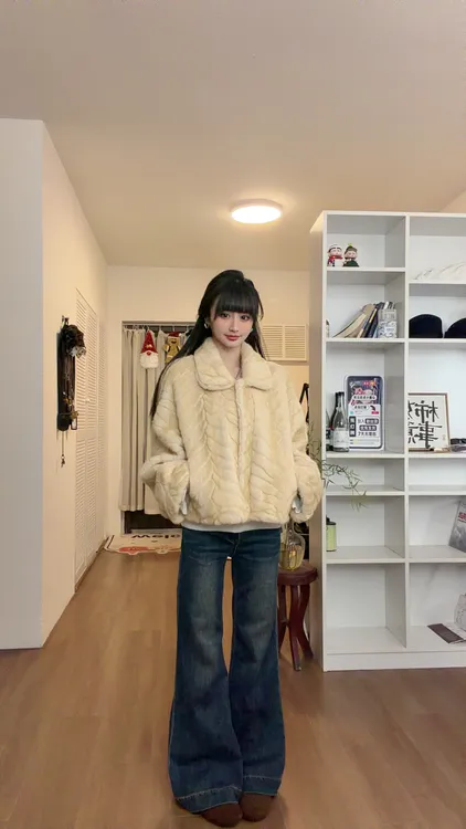 【软糯金貂】宽松型纯欲风环保金叶貂外套