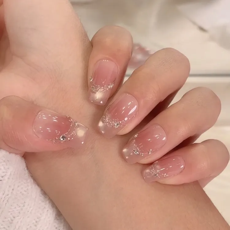 【素锦流年】冰透腮红渐变法式轻奢锆石气质名媛风 纯手工穿戴甲