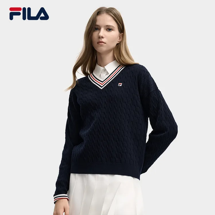 FILA/斐乐早秋新款【绵羊毛】女百搭上衣户外运动编织衫F11W548419F