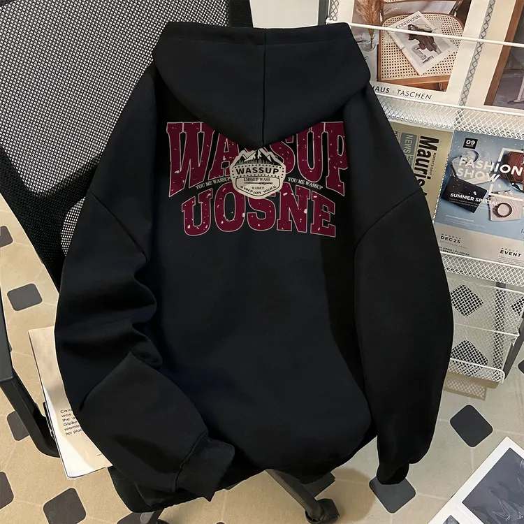 WASSUP UOSNE潮牌复古连帽卫衣男秋季纽扣设计百搭硬挺慵懒风外套