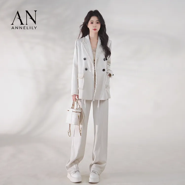 ANNELILY安甜甜【言寓】新款设计感休闲百搭西装长裤套装AT2502094
