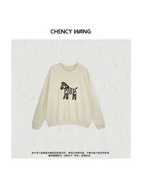 『CHENCY WANG』刺绣斑马 早秋美式复古慵懒圆领长袖卫衣上衣1