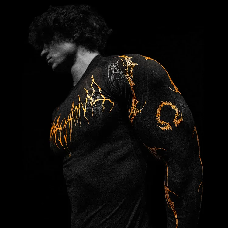 暗黑战斧长袖男秋冬速干弹力跑步打底T恤紧身训练新款运动健身衣