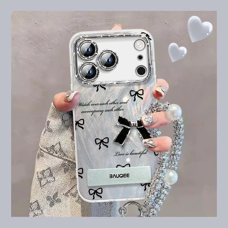 名媛风公仔蝴蝶结适用iphone17promax新款羽纱苹果16轻奢全包防摔