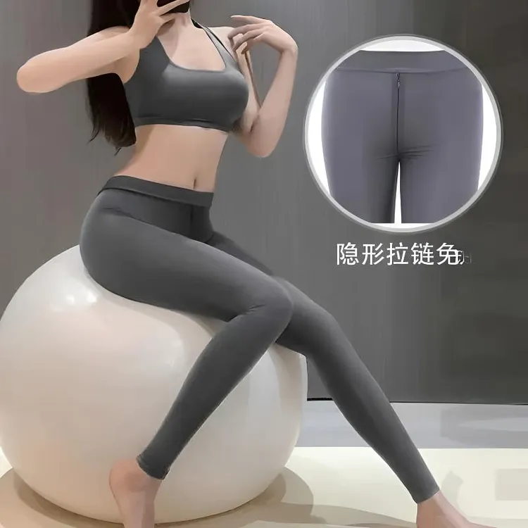 【瑜伽裤】丝滑性感小众显瘦简约风拉链薄款约会套装