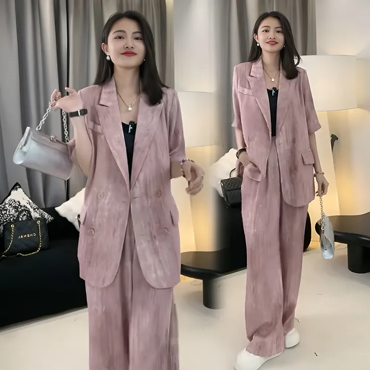 西装套装女2025夏季新款肌理感休闲时尚气质西服西裤薄外套两件套